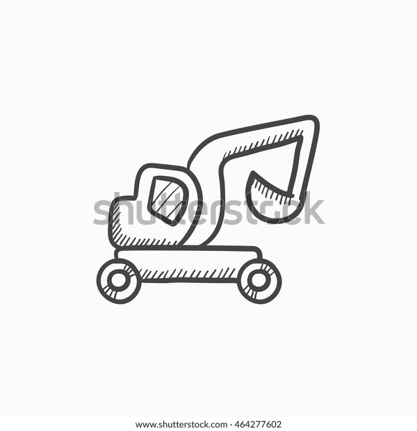 Excavator truck vector sketch icon\
isolated on background. Hand drawn Excavator truck icon. Excavator\
truck sketch icon for infographic, website or\
app.