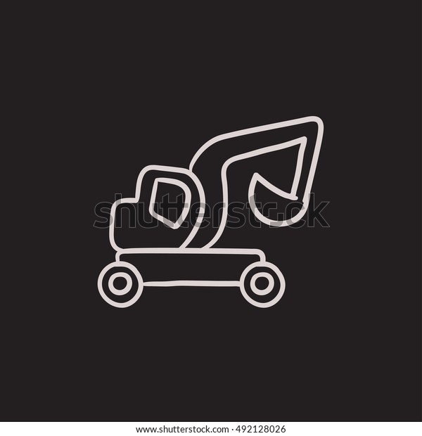 Excavator truck vector sketch icon\
isolated on background. Hand drawn Excavator truck icon. Excavator\
truck sketch icon for infographic, website or\
app.