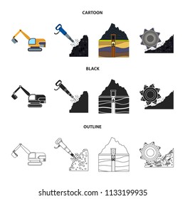 Excavator, tunnel, elevator, coal harvester and other equipment.Mine set collection icons in cartoon,black,outline style vector symbol stock illustration web.
