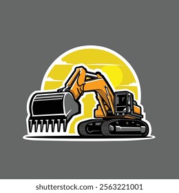 Excavator Vector Art Illustration Isolated Sticker Logo. Best for Excavation Illustration Related Industry 