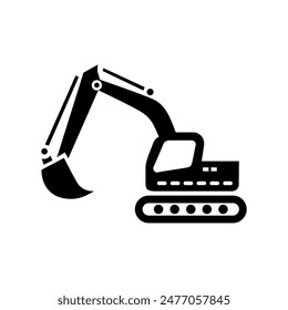 Excavator vector black icon, heavy construction dig equipment vector isolated on white background.