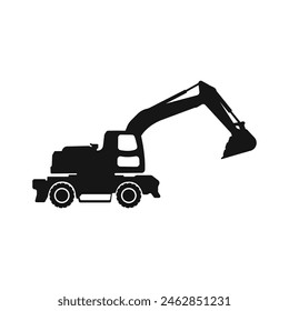 Excavator vector black icon. Logo of construction and agricultural machinery vector. Special equipment vector. Black simple tractor icon on white background. Vector illustration.