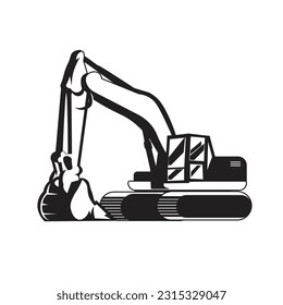 Bagger, Vektorschwarz-Weiß-Grabung