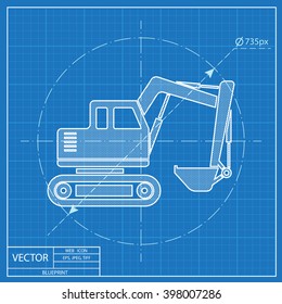 excavator vector blueprint icon 