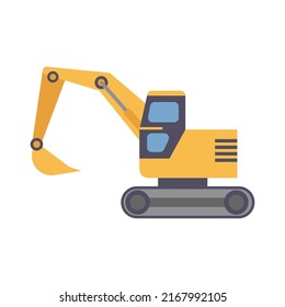 Excavator vector icon construction machine. Bulldozer industry tractor industrial and symbol machinery vehicle. Equipment heavy truck loader and digger transportation. Shovel forklift and excavate