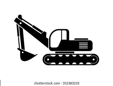 Excavator vector icon on white background
