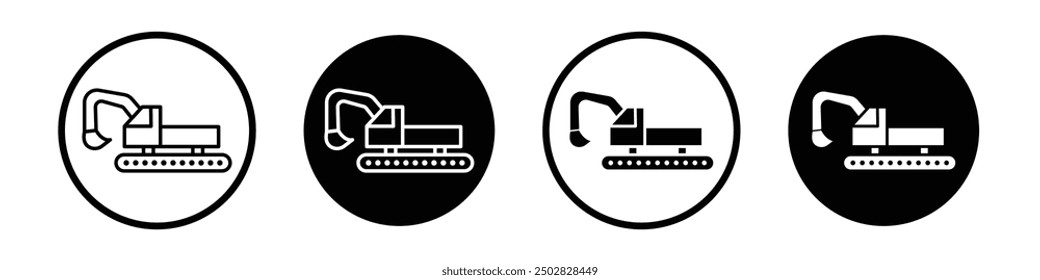 Excavator vector icon set black filled and outlined style.