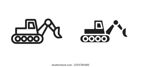 Excavator vector icon set in black color.
