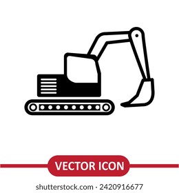 Excavator vector icon, Simple Excavator Logo Flat Black Vector on white background..eps