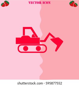 Excavator vector  icon. Strawberry Background.