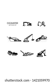 Excavator - vector icons set. Symbol for web, infographics, print design and mobile UX/UI kit. Vector illustration, EPS10.