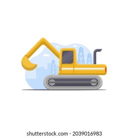 excavator vector illustration designed with city scenery illustration elements as the background of the excavator illustration object