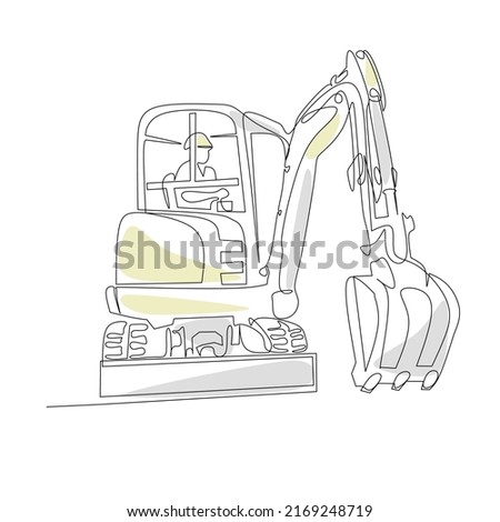 Excavator vector illustration drawn in line art style