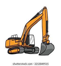 Excavator. Vector illustration of excavator isolated on a white background. Construction, building, heavy machine, industrial machinery, mining industry illustration. Perfect for icon, logo, label