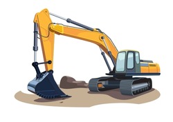 Excavator. Vector Illustration Of One Excavator Isolated On A White Background. Construction, Building, Heavy Machine, Industrial Machinery, Mining Industry Illustration