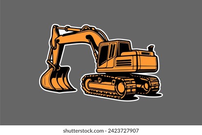 Excavator. Vector illustration of one excavator isolated on a white background. Construction, industrial machinery, mining industry illustration, coloring book