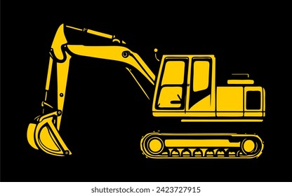 Excavator. Vector illustration of one excavator isolated on a white background. Construction, industrial machinery, mining industry illustration, coloring book