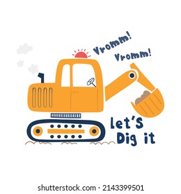 excavator vector illustration with slogan typography
