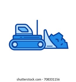 Excavator vector line icon isolated on white background. Excavator line icon for infographic, website or app. Blue icon designed on a grid system.