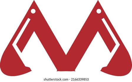 Excavator Vector Logo Template. Vector logo of heavy equipment for construction company merged with letter m