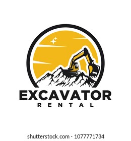 Excavator Vector Logo Template. Excavator logo. Excavator isolated. Digger, construction, backhoe, construction business icon. Construction equipment design elements.