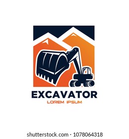 Excavator Vector Logo Template. Excavator logo. Excavator isolated. Digger, construction, backhoe, construction business icon. Construction equipment design elements.