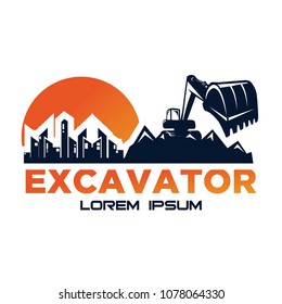 Excavator Vector Logo Template. Excavator logo. Excavator isolated. Digger, construction, backhoe, construction business icon. Construction equipment design elements.