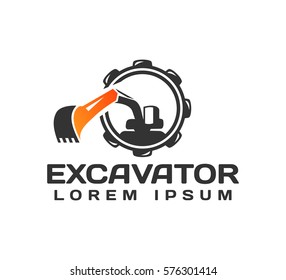 Excavator Vector Logo Template. Excavator logo. Excavator isolated. Digger, construction, backhoe, construction business icon. Construction equipment design elements.