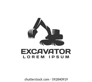 Excavator Vector Logo Template. Excavator logo. Excavator isolated. Digger, construction, backhoe, construction business icon. Construction equipment design elements.