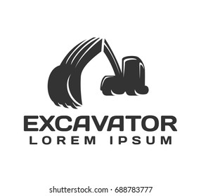 Excavator Vector Logo Template. Excavator logo. Excavator isolated. Digger, construction, backhoe, construction business icon. Construction equipment design elements.