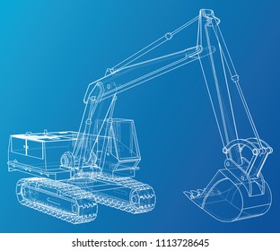 Excavator vector. Wire-frame. EPS10 format. Vector created of 3d