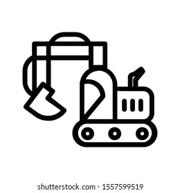 excavator vehicle construction line icon