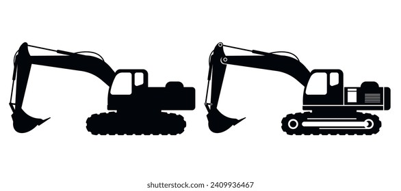 Excavator with view from side icon. Construction vehicle. Vector illustration. Eps 10.