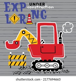 Excavator In The Work Zone Funny Cartoon