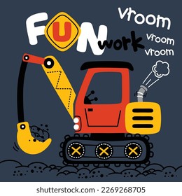 excavator in the work zone funny cartoon