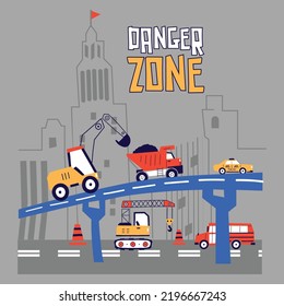 excavator work zone ilutration vector fun design- tshirt art design