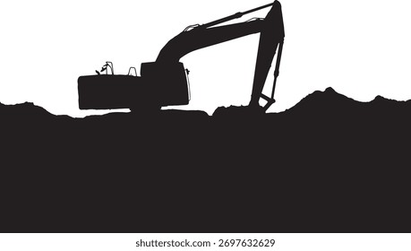 Bagger auf Baustelle in Silhouette Vektor