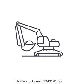 Excavator works line icon concept. Excavator works vector linear illustration, symbol, sign