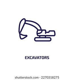 excavators icon from transportation collection. Thin linear excavators, truck, excavator outline icon isolated on white background. Line vector excavators sign, symbol for web and mobile