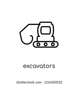 excavators icon. Trendy modern flat linear vector excavators icon on white background from thin line Transportation collection, outline vector illustration
