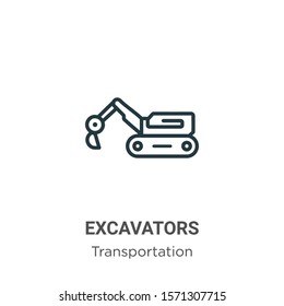 Excavators outline vector icon. Thin line black excavators icon, flat vector simple element illustration from editable transportation concept isolated on white background