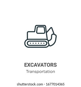 Excavators outline vector icon. Thin line black excavators icon, flat vector simple element illustration from editable transportation concept isolated stroke on white background
