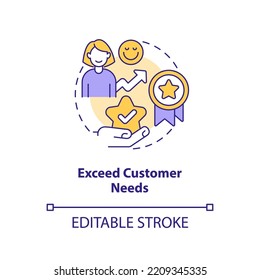 Exceed customer needs concept icon. Customer service tip for hospitality industry abstract idea thin line illustration. Isolated outline drawing. Editable stroke. Arial, Myriad Pro-Bold fonts used