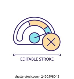 Icono de color RGB excediendo los límites. Máximo en el velocímetro. Restricción de la rapidez. Indicadores prohibidos. Ilustración aislada del vector. Dibujo de líneas rellenas simples. Trazo editable. Fuente Arial utilizada