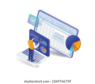 Excel application analysis process flat illustration concept