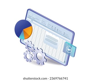 Aplicación de Excel para el concepto de ilustración plana de cálculos