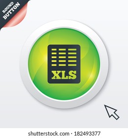 Excel file document icon. Download xls button. XLS file symbol. Green shiny button. Modern UI website button with mouse cursor pointer. Vector