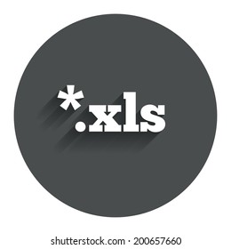 Excel file document icon. Download xls button. XLS file extension symbol. Circle flat button with shadow. Modern UI website navigation. Vector