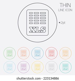 Excel file document icon. Download xls button. XLS file symbol. Thin line circle web icons with outline. Vector