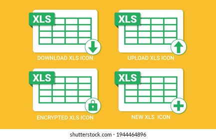  excel icon with landscape design.vector of xls, xlsx, and spreadsheet icon.  spreadsheet icon with action button download, upload, encrypted, and new document.